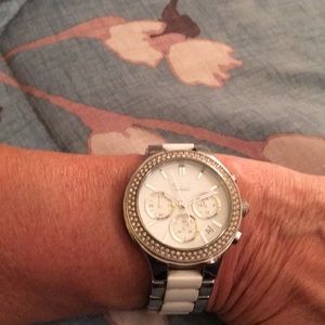 DNKY SILVER AND WHITE CERAMIC WATCH